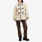 DUNST Women's Buckled Shearling Jacket in Cream/Brown