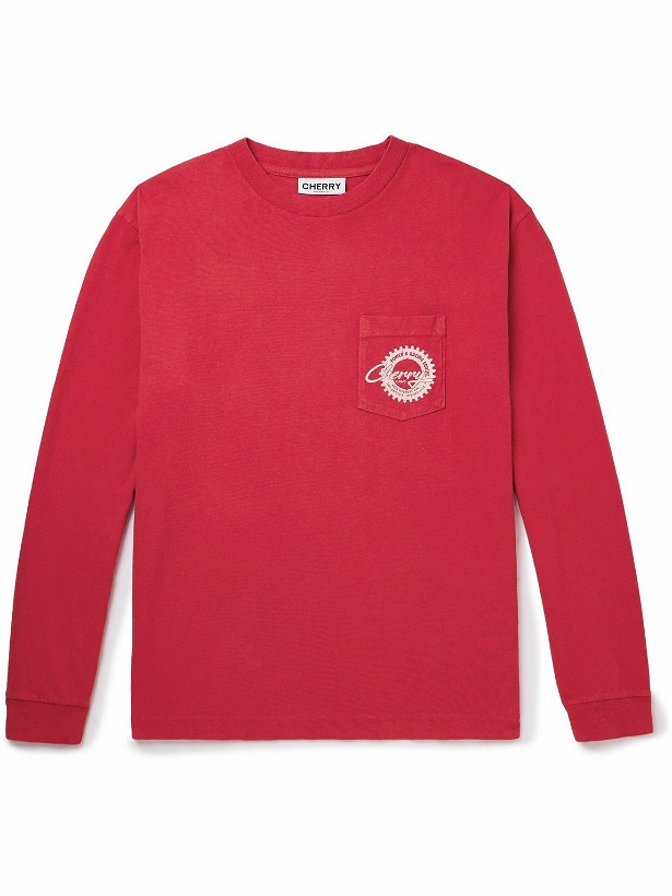 Photo: Cherry Los Angeles - Logo-Print Cotton-Jersey T-Shirt - Red