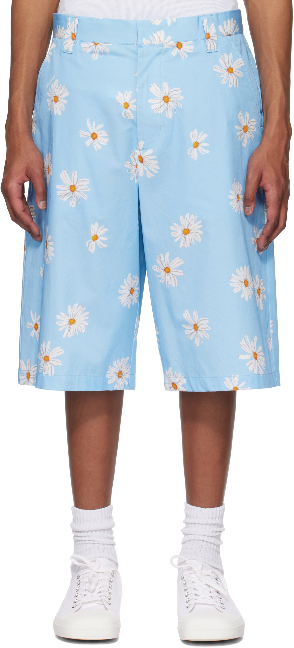 Moschino Blue Satin Bermuda Allover Daisy Shorts