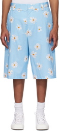 Moschino Blue Satin Bermuda Allover Daisy Shorts
