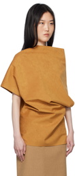 AO Yes Tan Asymmetric Faux-Suede Blouse
