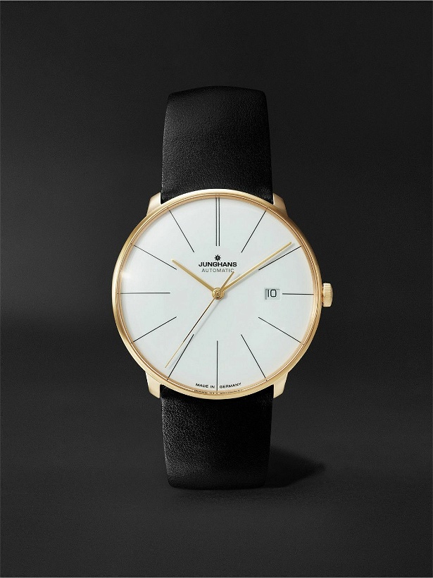 Photo: Junghans - Meister Fein Automatic 39.5mm Gold PVD-Coated Stainless Steel and Leather Watch, Ref. No. 27/7150.00