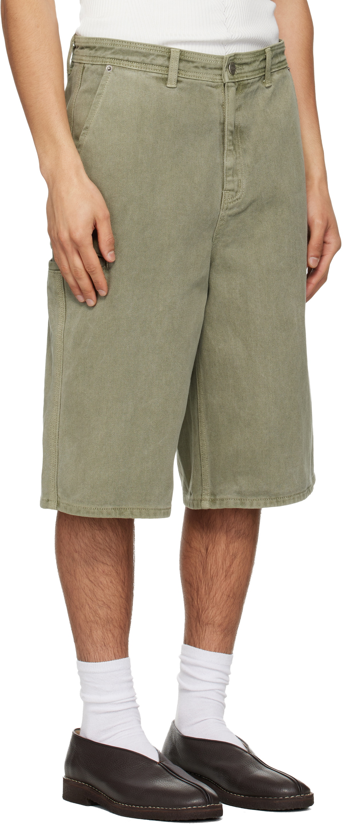 LE17SEPTEMBRE Green Garment-Dyed Denim Shorts