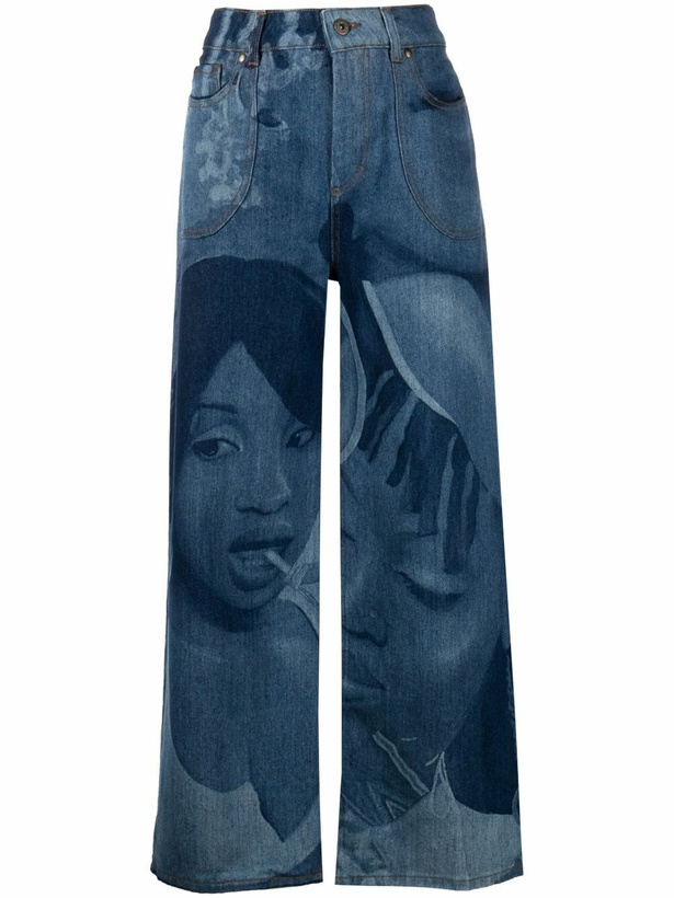 Photo: Ahluwalia Blue Lolly Printed Wide-Leg Jeans