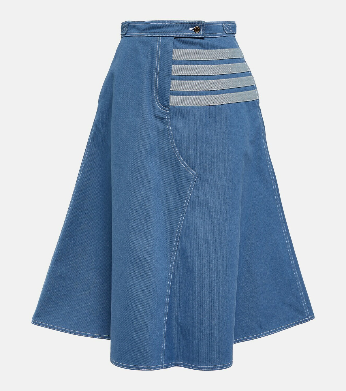 スカート THOM BROWNE Women Mid Skirts FGCA32AF0932 415 BLUE Thom Browne 4-bar denim midi skirt Thom Browne