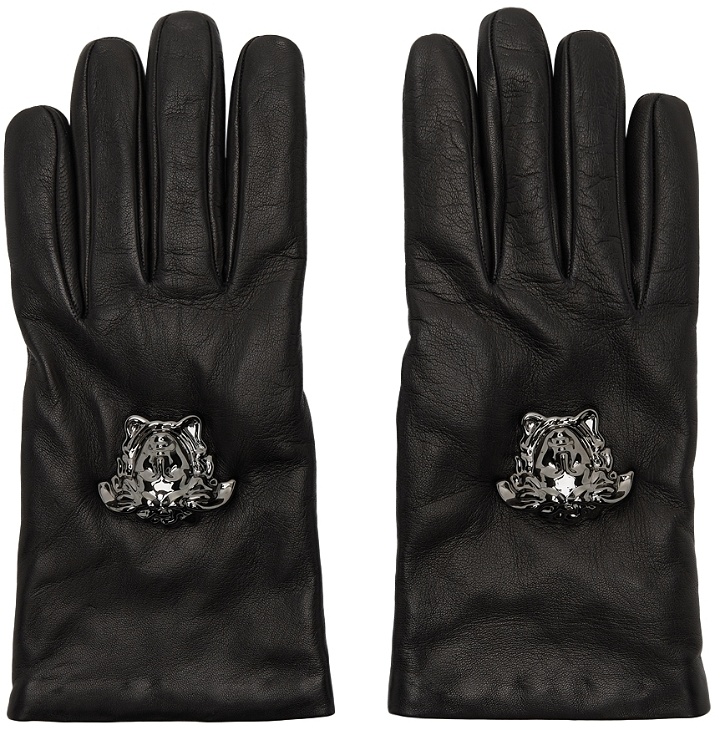 Photo: Versace Black 'La Medusa' Leather Gloves