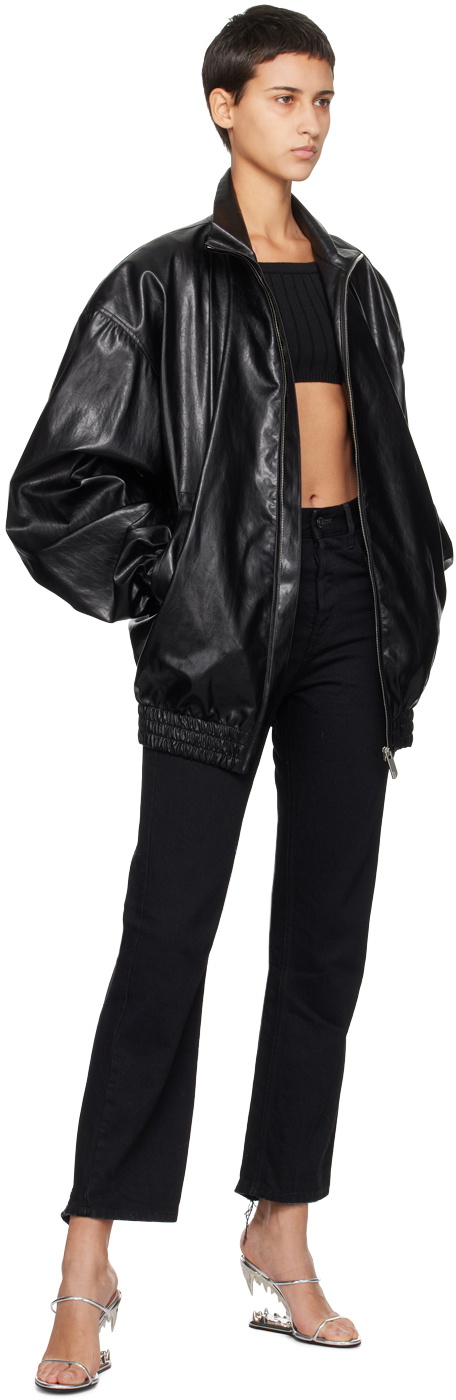 GCDS Black Oversized Faux-Leather Jacket