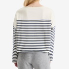 Sporty & Rich Women's Serif Logo Mariniere Sweater in Off White/Navy Strip Navy