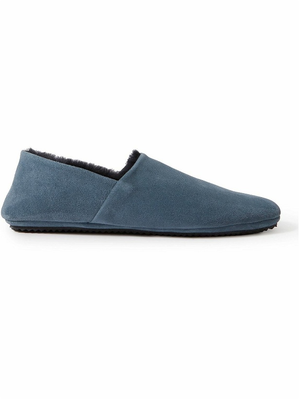 Photo: Mr P. - Babouche Shearling-Lined Suede Slippers - Blue