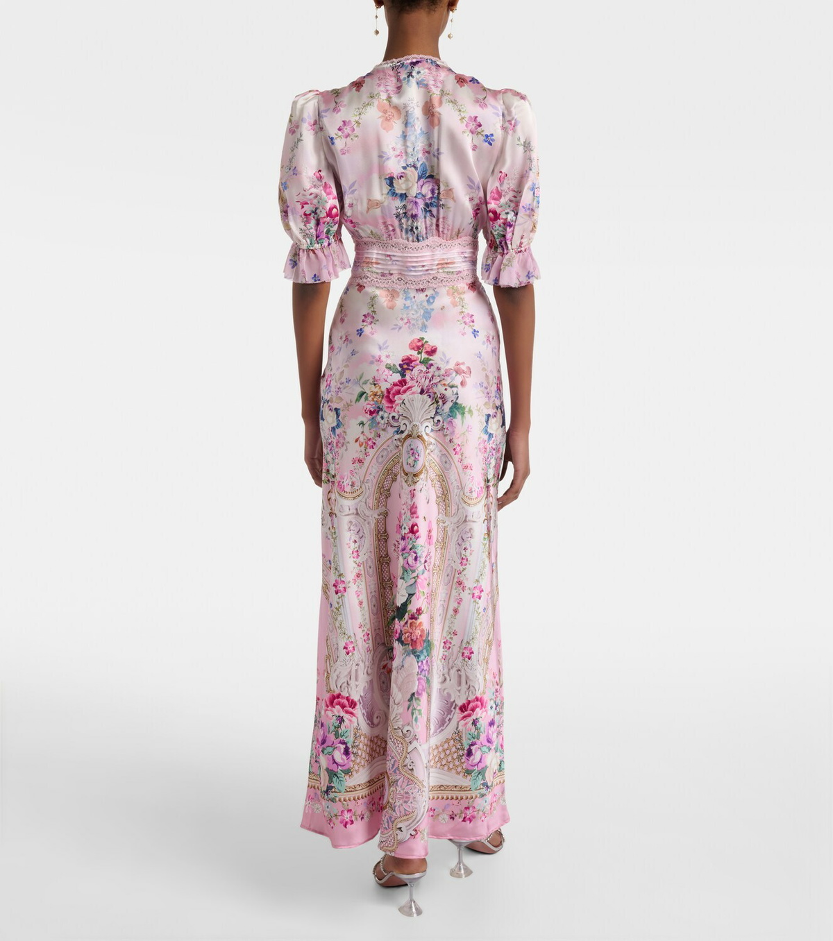 Camilla Lace-trimmed printed silk midi dress