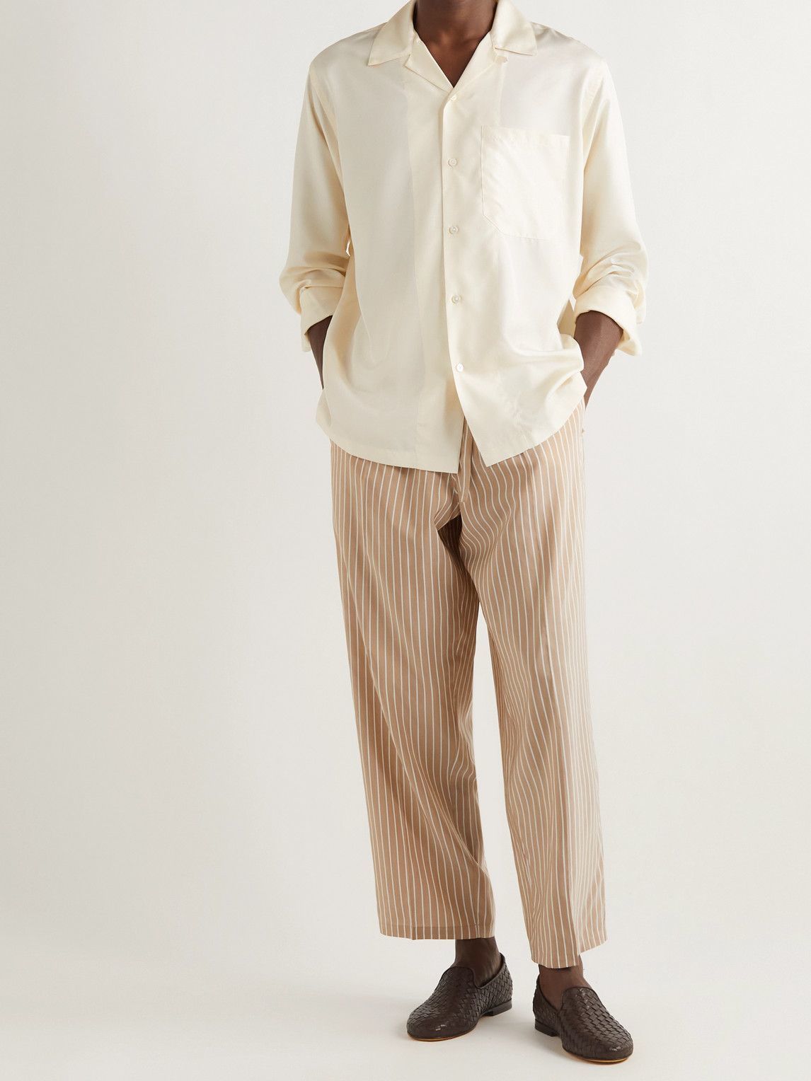 UMIT BENAN B - Camp-Collar Silk-Satin Shirt - Neutrals