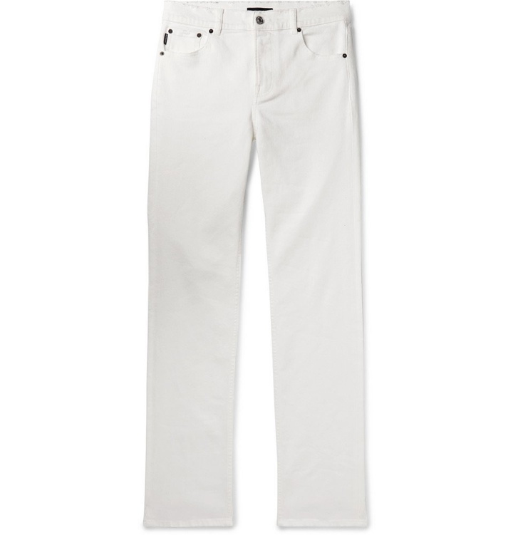 Photo: Balenciaga - Slim-Fit Distressed Stretch-Denim Jeans - White