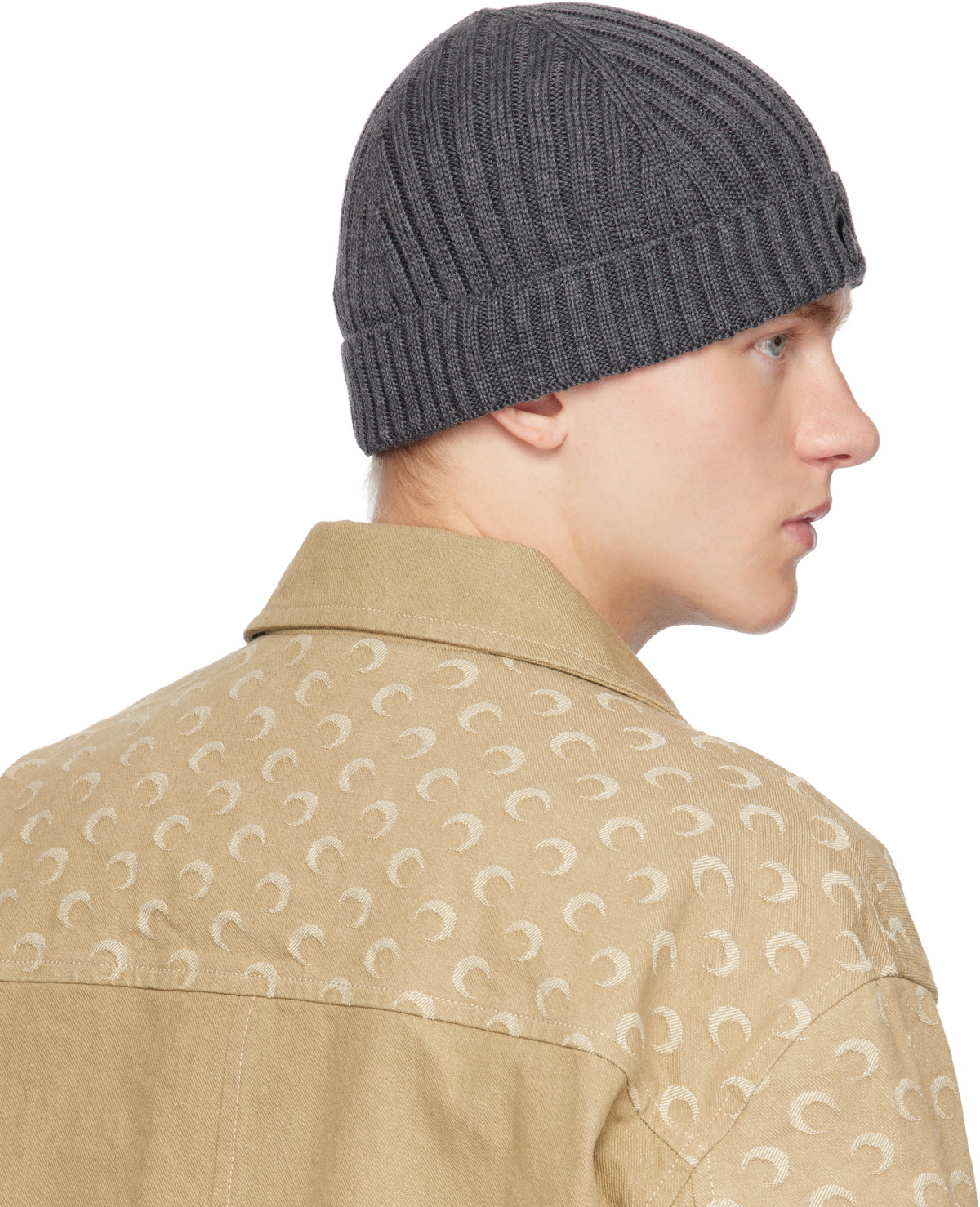Marine Serre Gray Moon Logo Knit Beanie Marine Serre