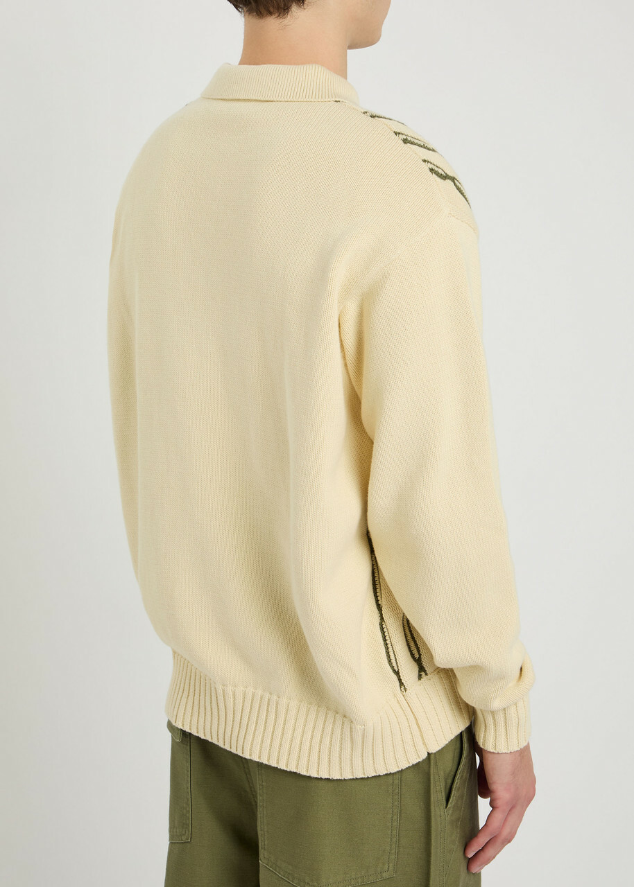 Malbon Links Patterned Cotton-blend Polo Jumper Beige