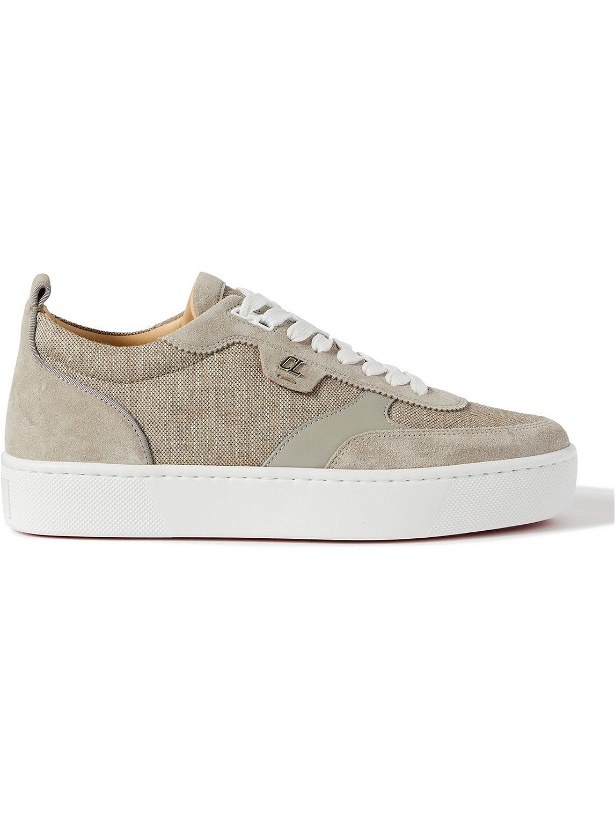 Photo: Christian Louboutin - Happyrui Suede and Leather-Trimmed Canvas Sneakers - Neutrals