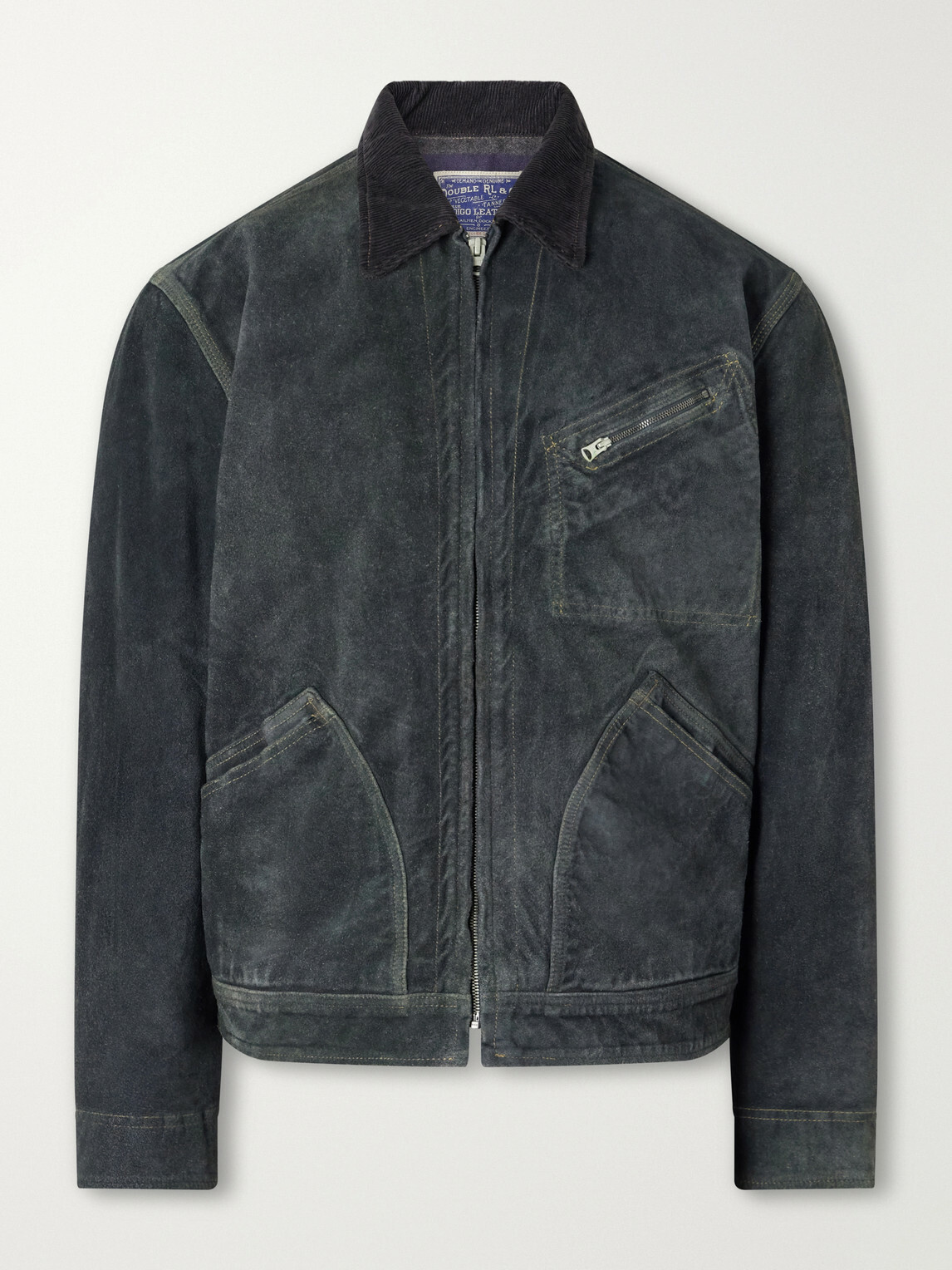 RRL - Chrysler Corduroy-Trimmed Suede Jacket - Blue