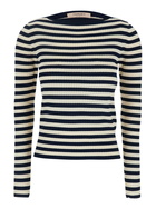 White And Black Top With Ribbed Design And All-over Striped Motif In Viscose Woman TwinSet