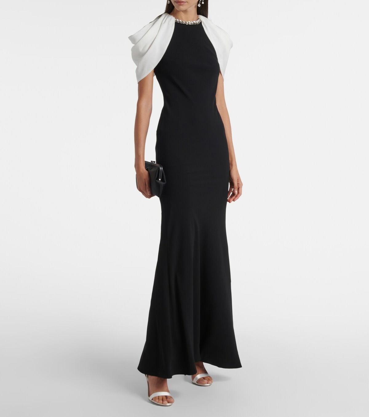 Roland Mouret Embellished caped satin crêpe gown