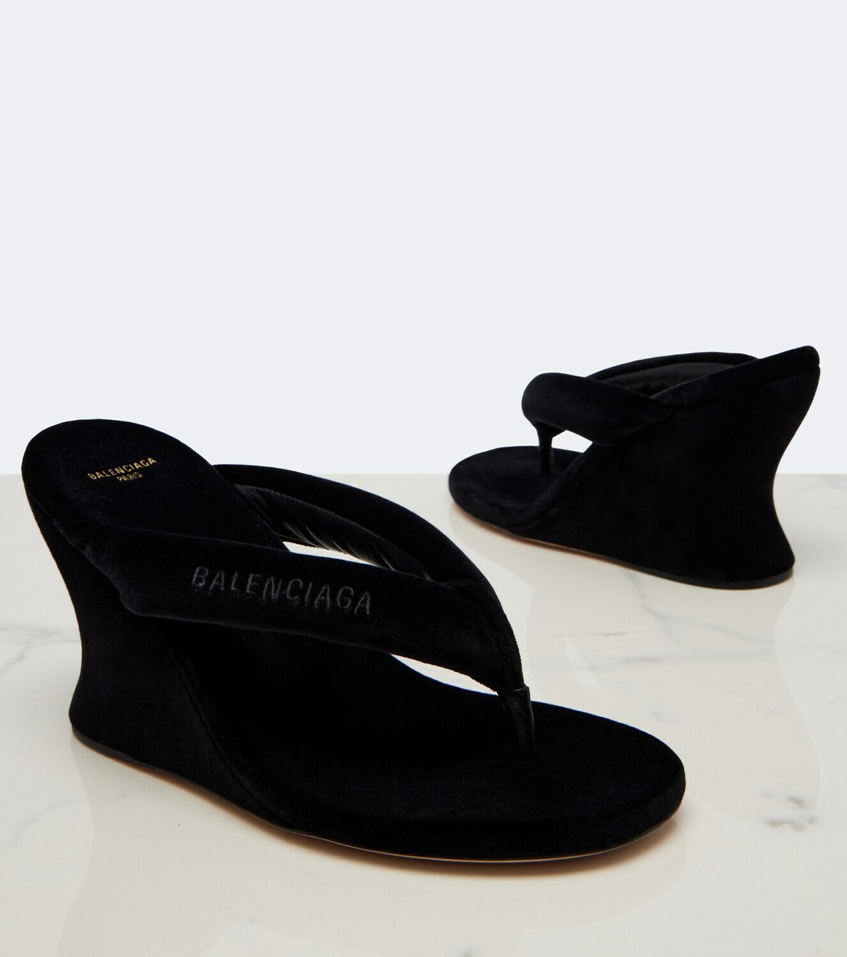 Balenciaga Gaeta velvet wedge thong sandals