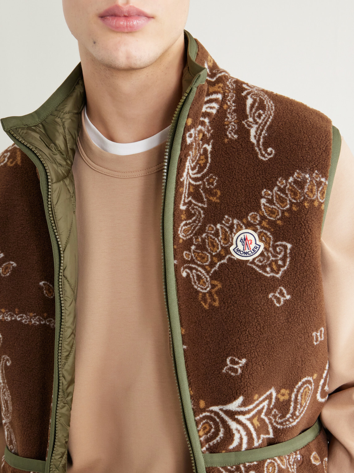 Moncler - Logo-Appliquéd Paisley-Print Fleece Vest - Brown