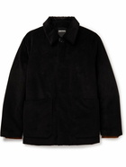 Zegna - Leather-Trimmed Cotton-Blend Corduroy Chore Jacket - Black