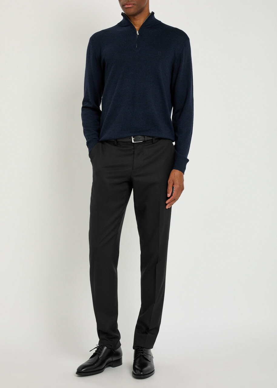 Lardini Tapered-leg Stretch-wool Trousers Black