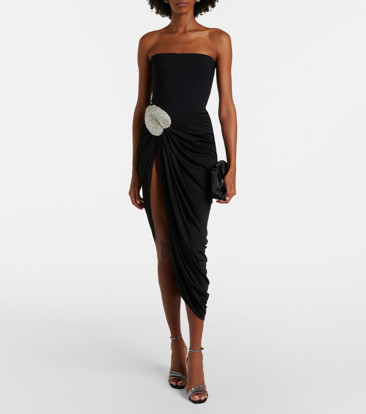 David Koma Embellished draped wool-blend corset dress