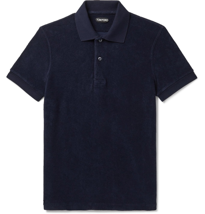 Photo: TOM FORD - Slim-Fit Cotton-Terry Polo Shirt - Blue