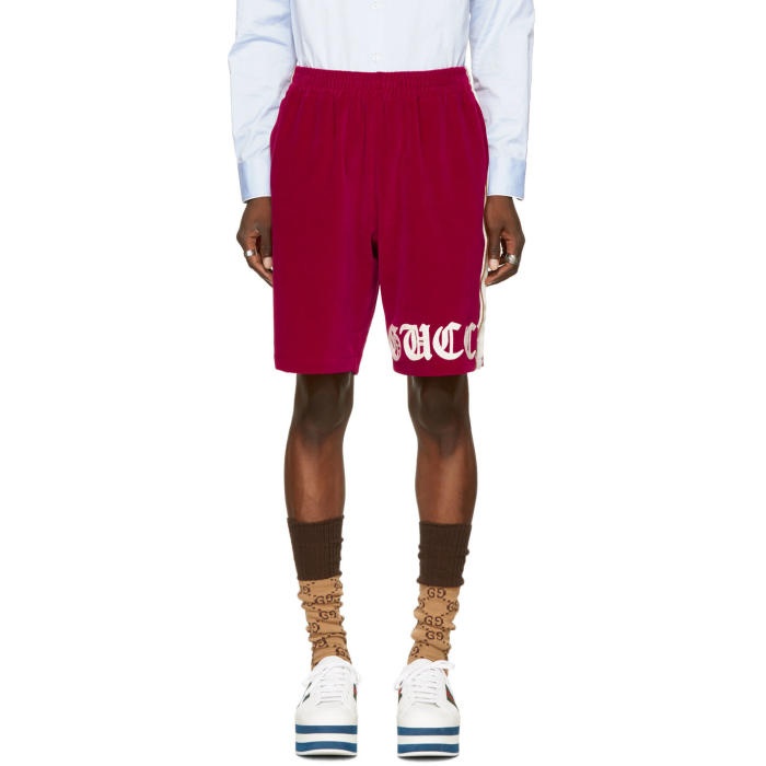 Photo: Gucci Red Velour Logo Shorts 