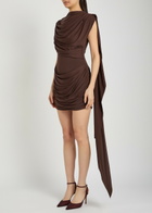 DE LA Vali Elara Draped Stretch-jersey Mini Dress Brown