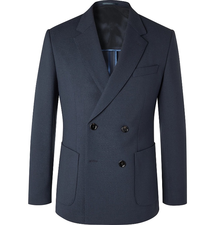 Photo: HUGO BOSS - Slim-Fit Double-Breasted Woven Suit Jacket - Blue