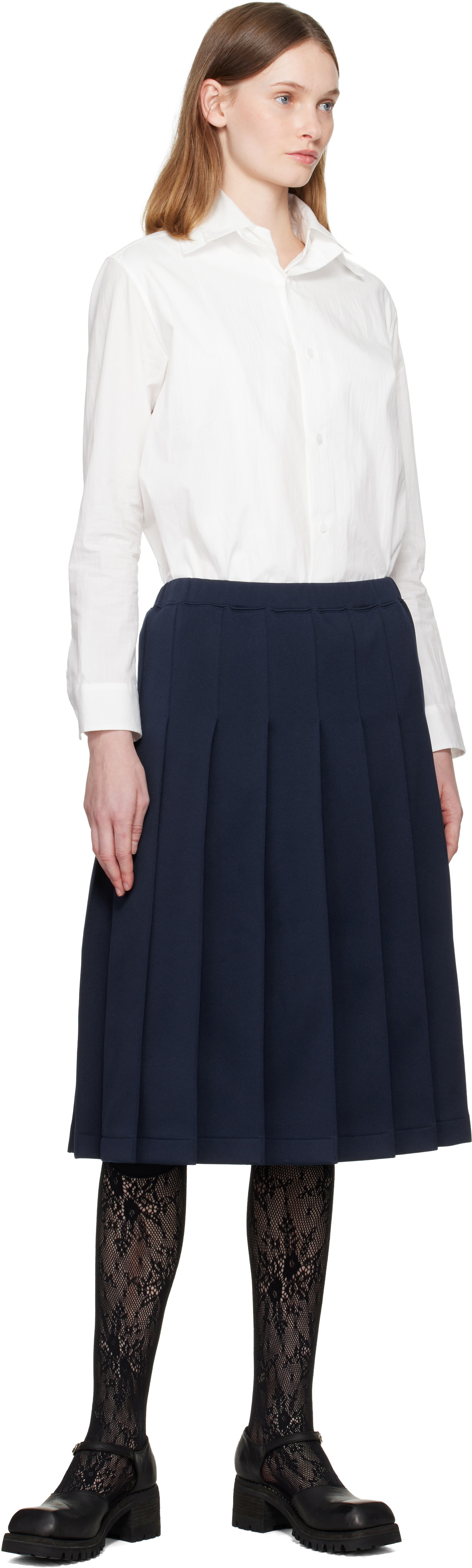 Comme des Garçons Girl Navy Pleated Midi Skirt