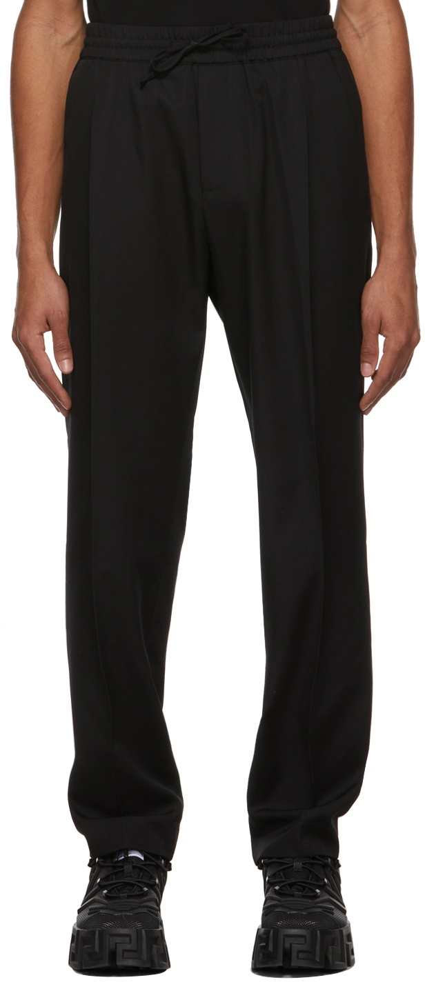 Versace Black Virgin Wool GV Signature Trousers Versace