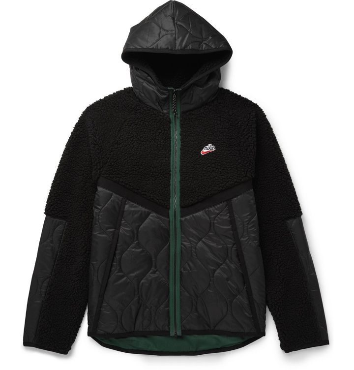 Photo: Nike - NSW Panelled Fleece and Quilted Shell Hooded Jacket - Black