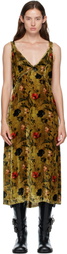 R13 Yellow Grunge Slip Midi Dress