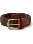 Anderson & Sheppard - 3.5cm Leather-Trimmed Woven Cotton Belt - Brown