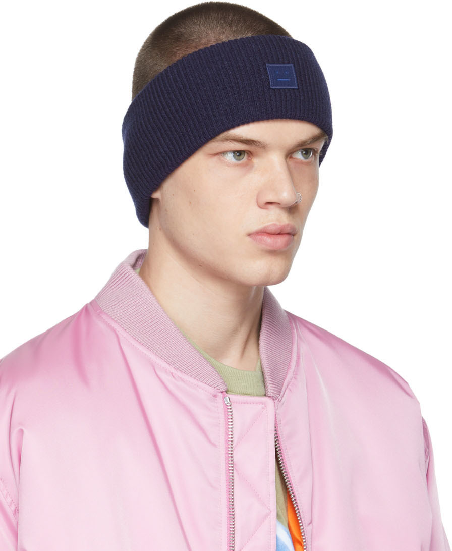 Acne Studios Navy Knit Logo Headband Acne Studios