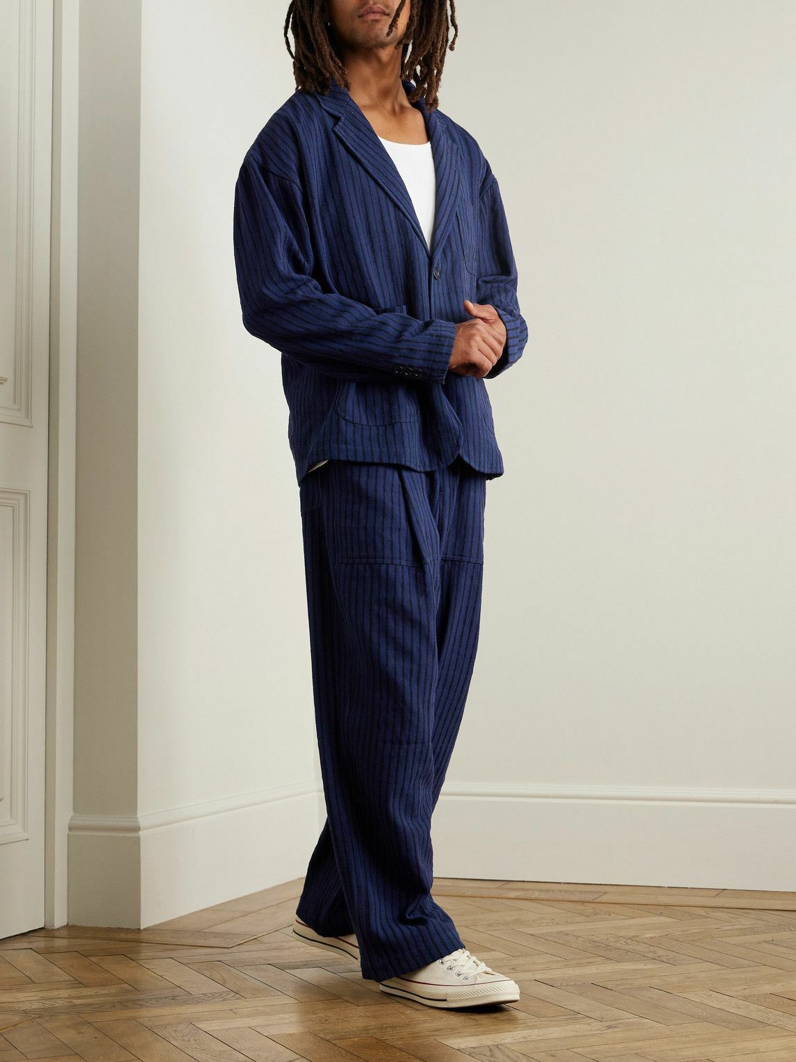 Kardo - Hugh 2.0 Unstructured Striped Cotton Suit Jacket - Blue