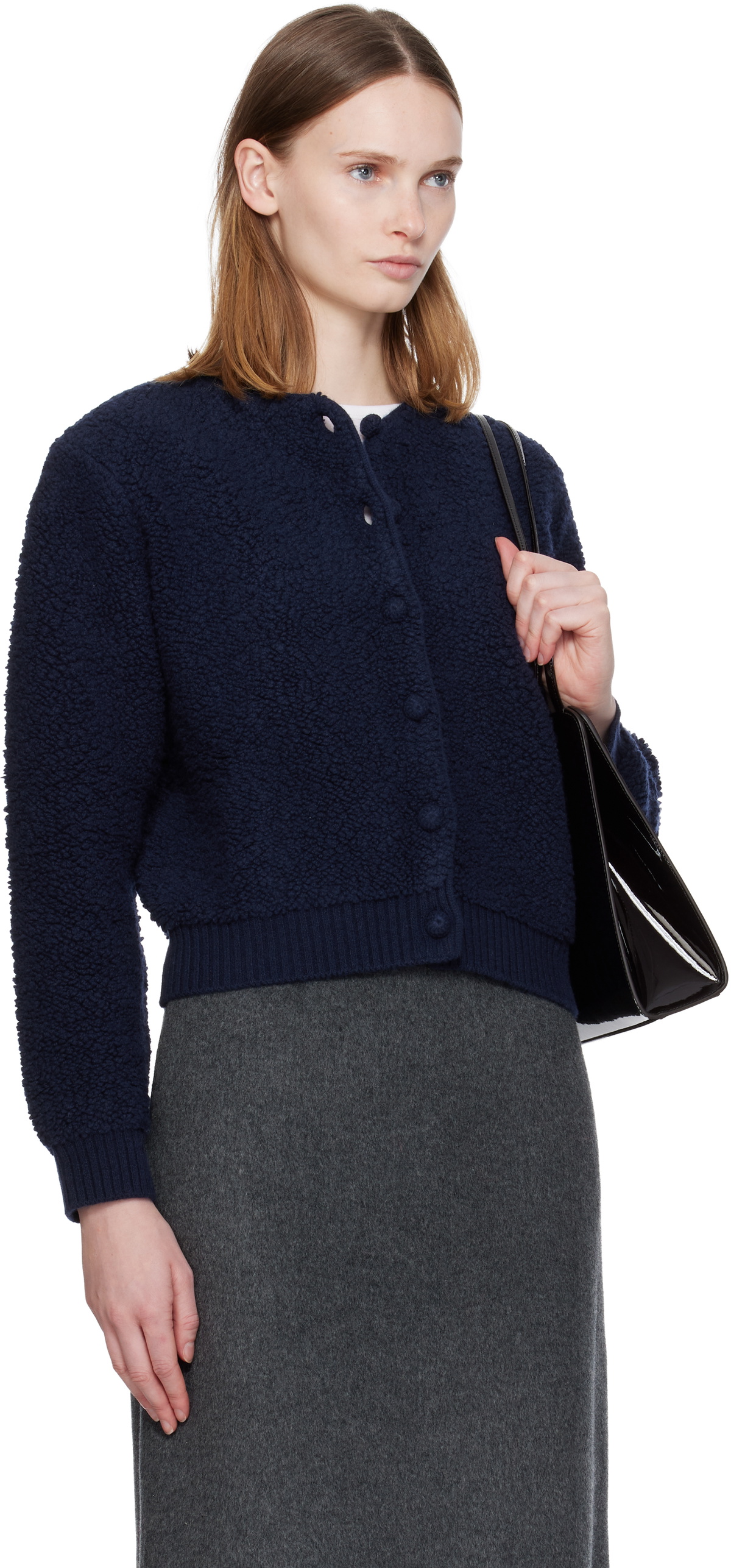Nothing Written Navy Lett Boucle Cardigan
