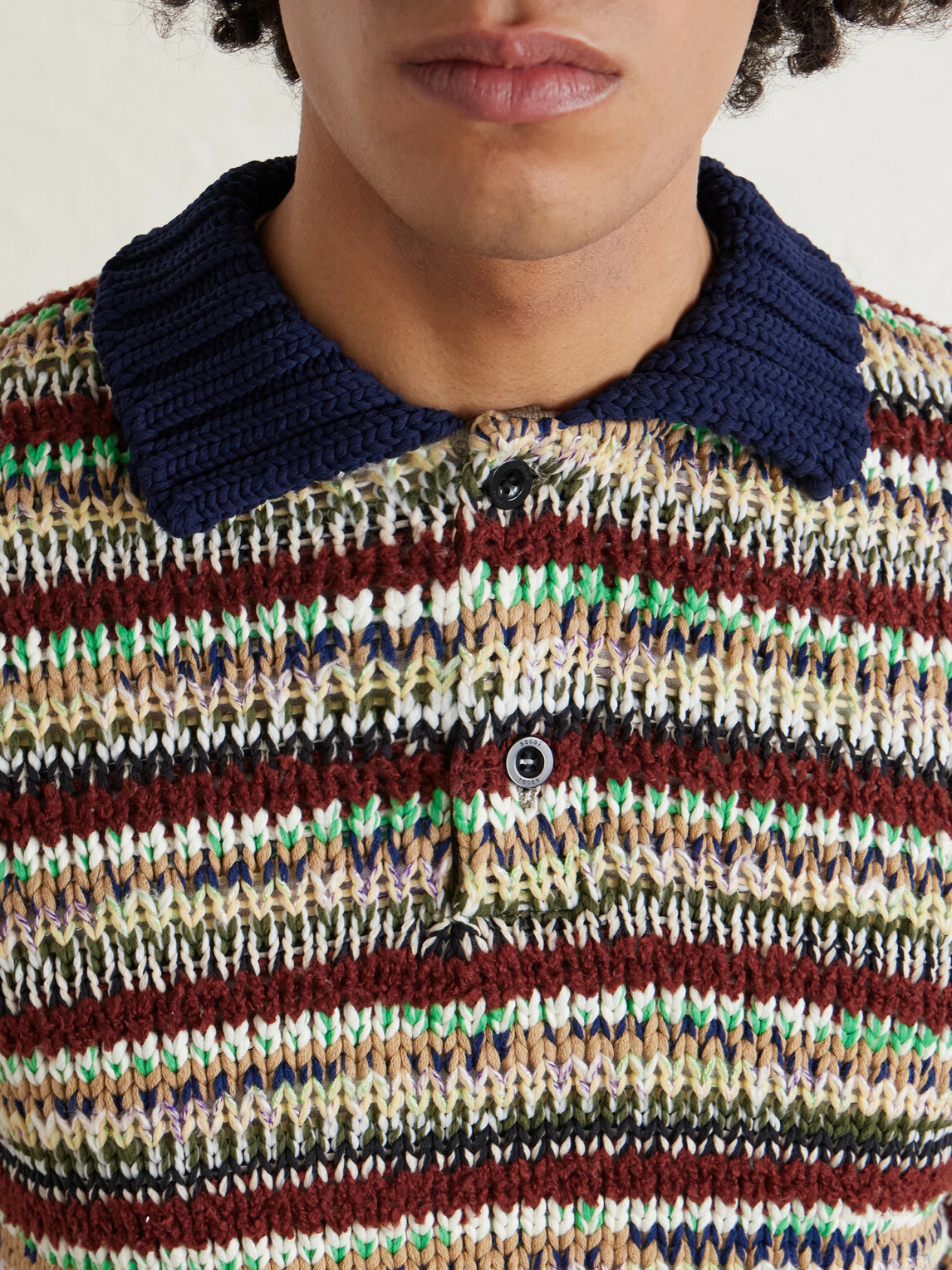 Sacai - Knitted Cotton-Blend Polo Shirt - Neutrals