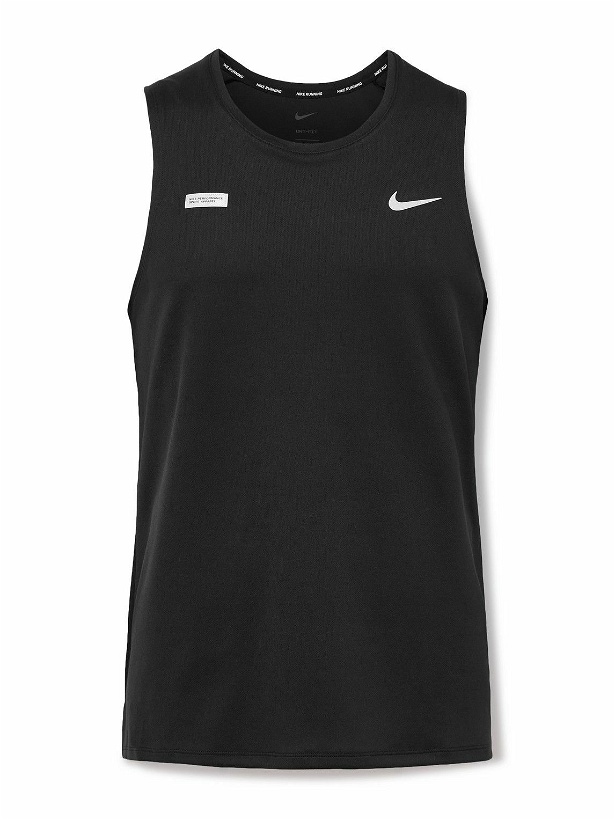 Photo: Nike Running - Miler Flash Logo-Print Appliquéd Dri-FIT Mesh Tank Top - Black