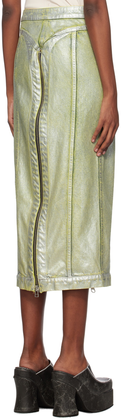 Eckhaus Latta Silver Zip Denim Midi Skirt