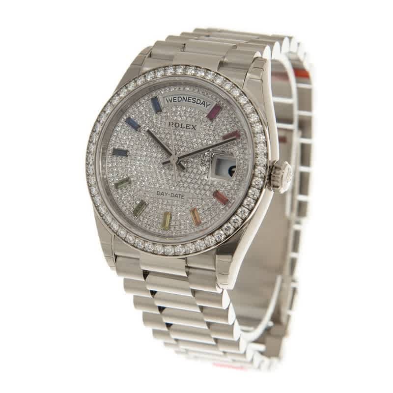 Rolex Day-Date 36 Diamond Pave Dial 18kt White Gold President Watch 128349DSP