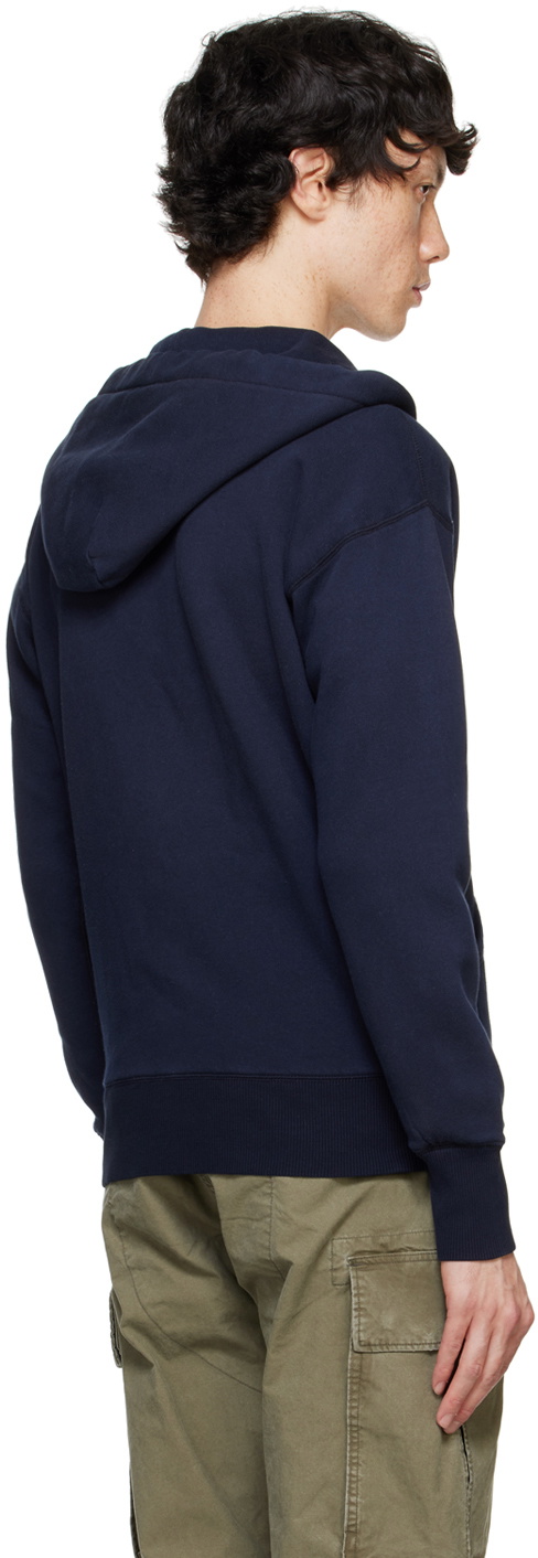 RRL Navy Fleece Full-Zip Hoodie