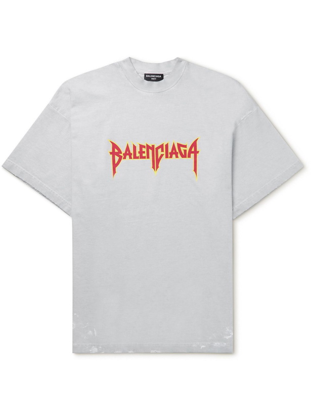 Photo: Balenciaga - Oversized Logo-Print Cotton-Jersey T-Shirt - Gray