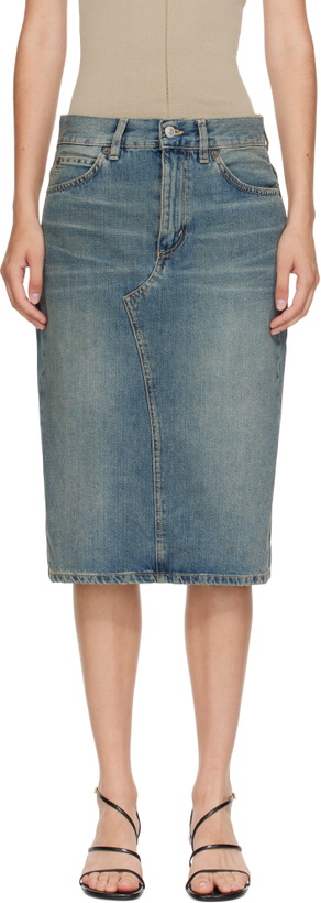 Photo: 6397 Blue Faded Denim Midi Skirt