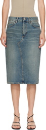 6397 Blue Faded Denim Midi Skirt