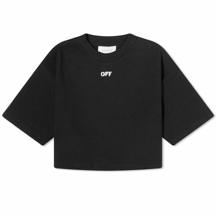 Photo: Off-White Women's Off Stamp Logo Rib Crop T-Shirt in Black