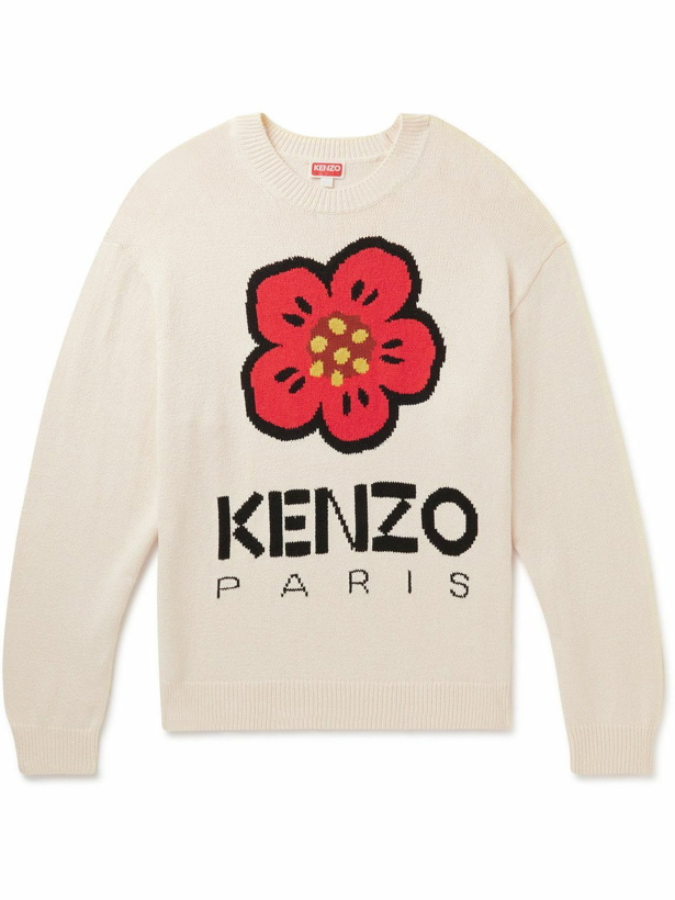 Photo: KENZO - Logo-Jacquard Cotton-Blend Sweater - Neutrals