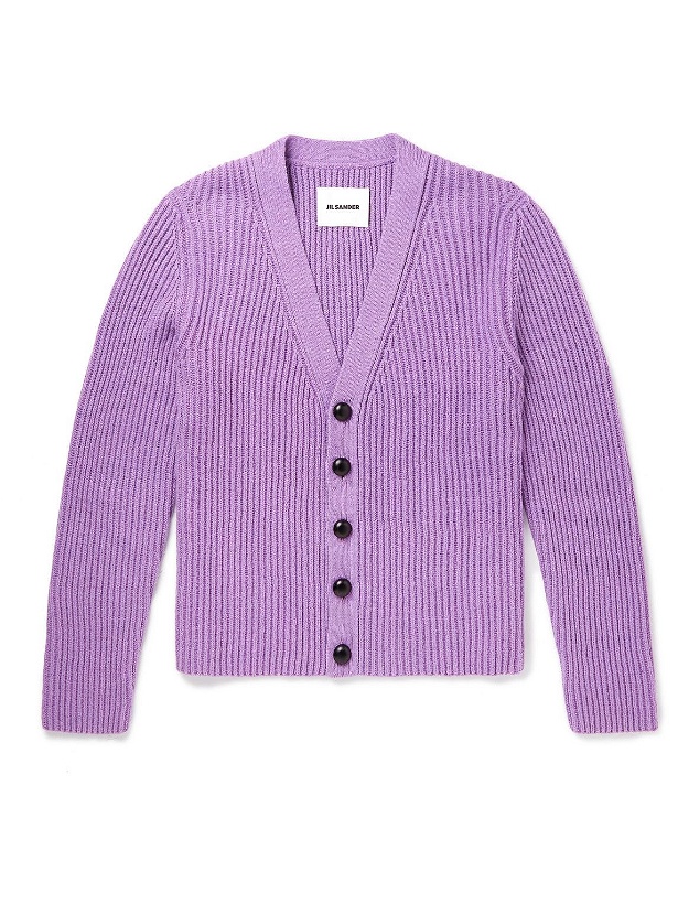 Photo: Jil Sander - Ribbed Cotton and Wool-Blend Cardigan - Purple